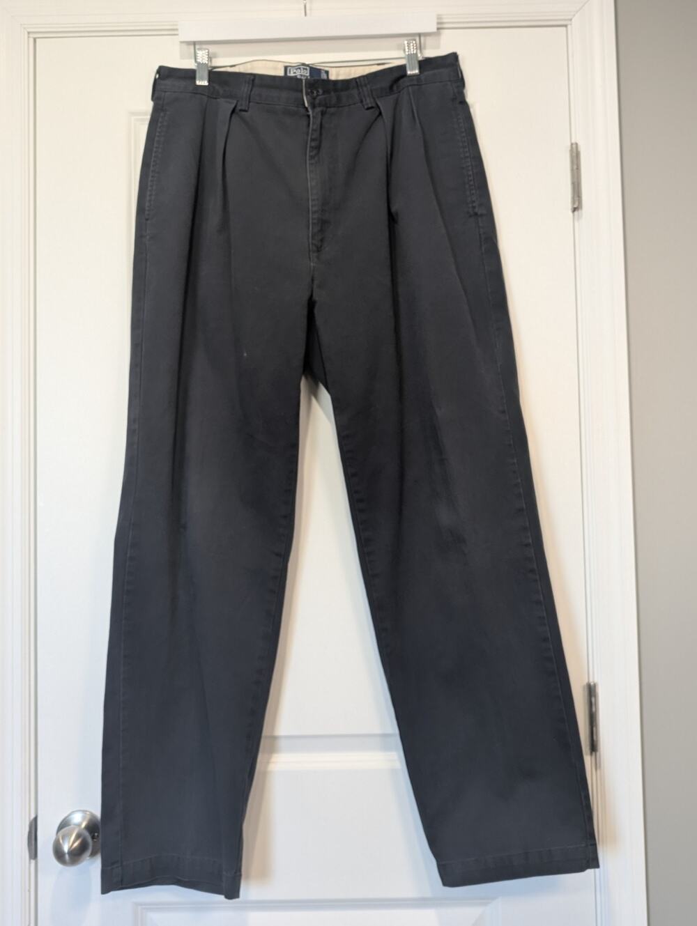 Polo Ralph Lauren Andrew Pant Men 35x32 Navy Blue Pleated Chino Chinos Slacks